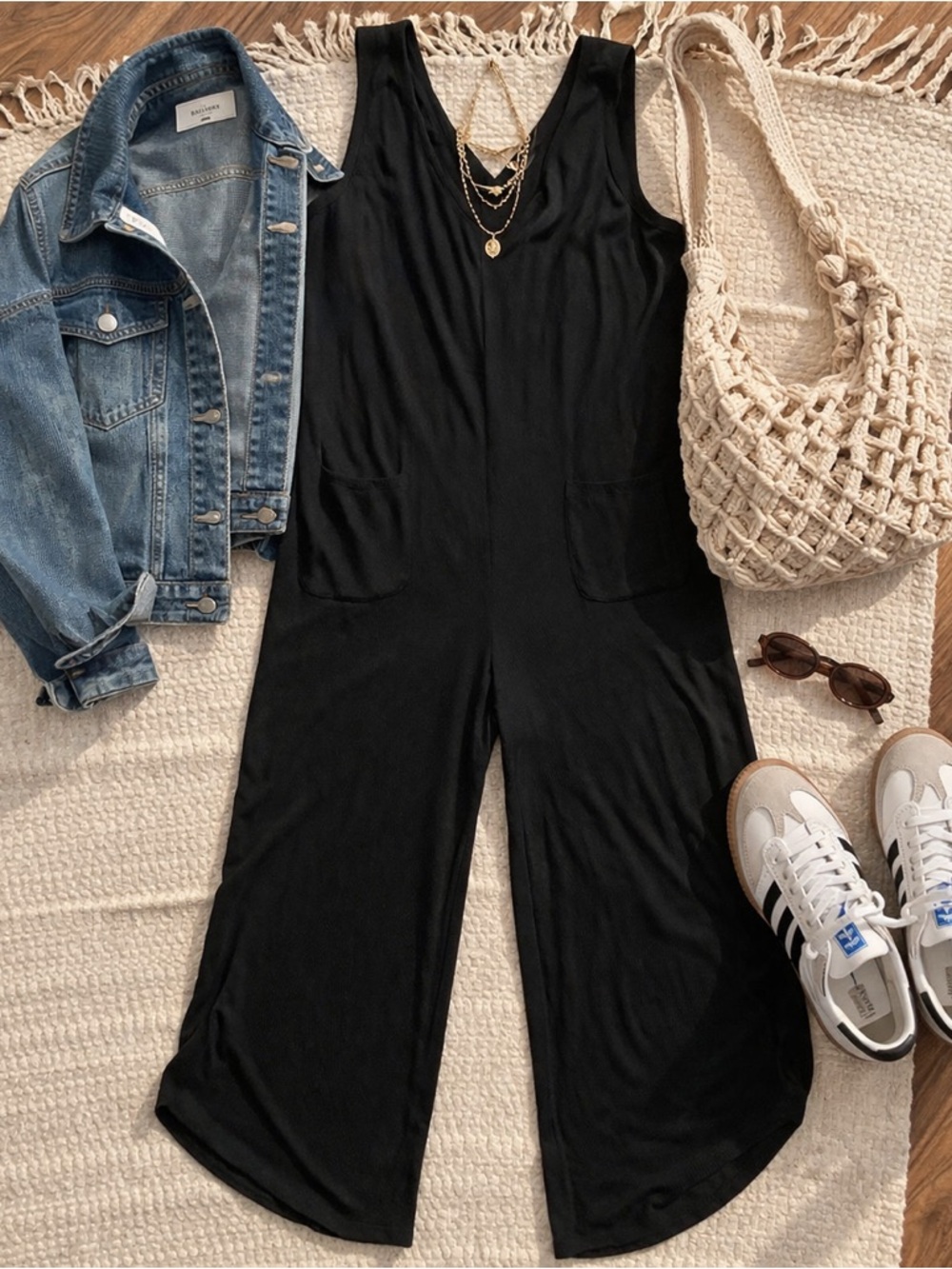 AnyBody Black Textured Knit Jumpsuit